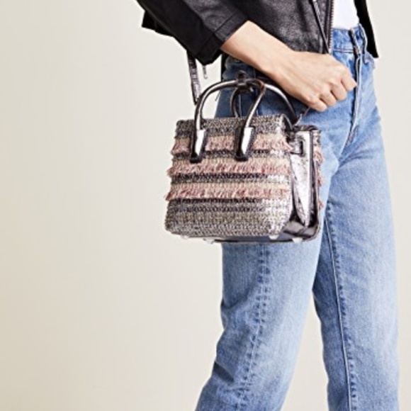 MCM Crystal Tweed Fringe  Mini  Satchel - Picture 1 of 8